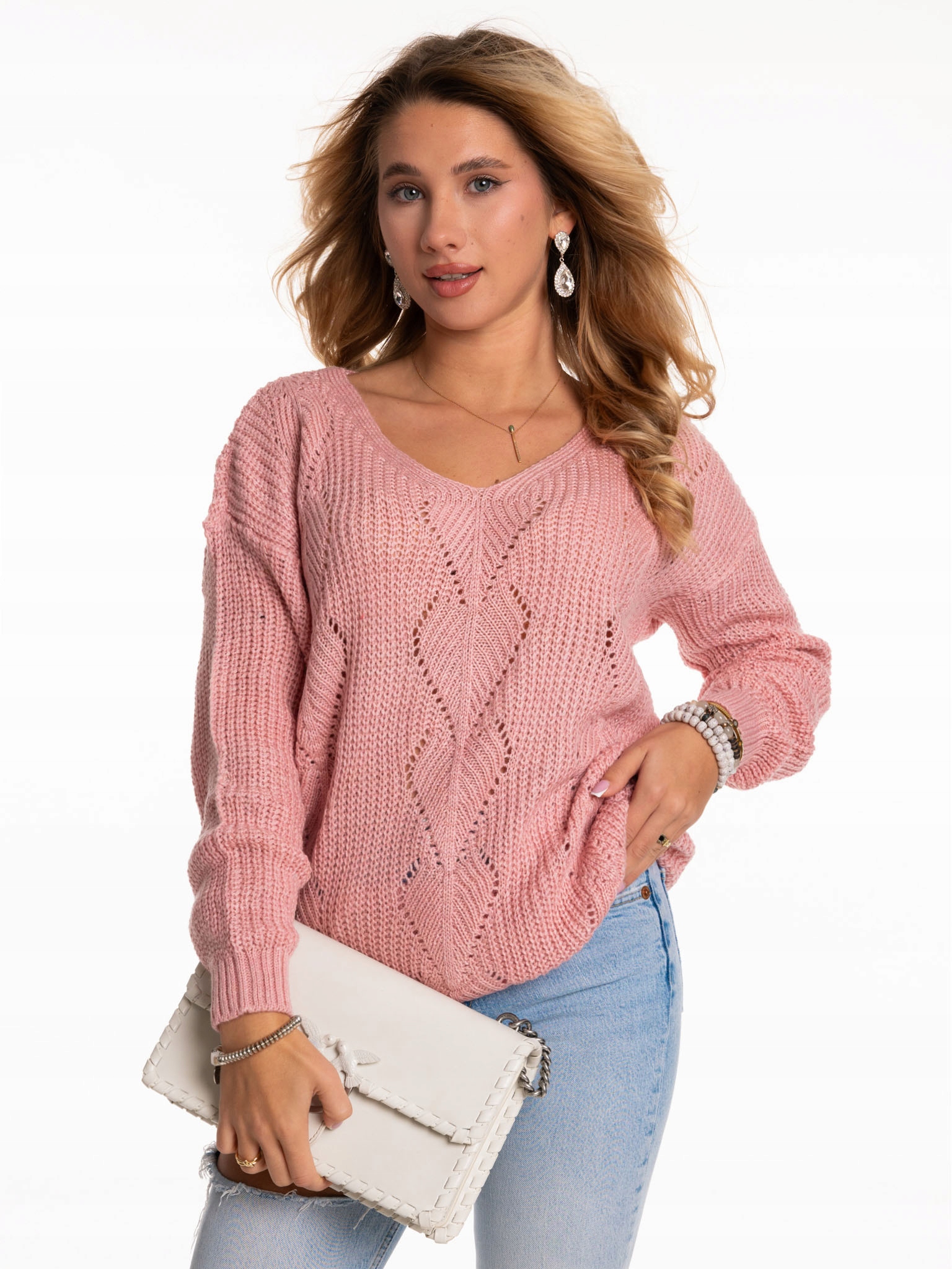 Świetny SWETER DAMSKI Splot Zygzak Dużo Kolorów Model sweterek