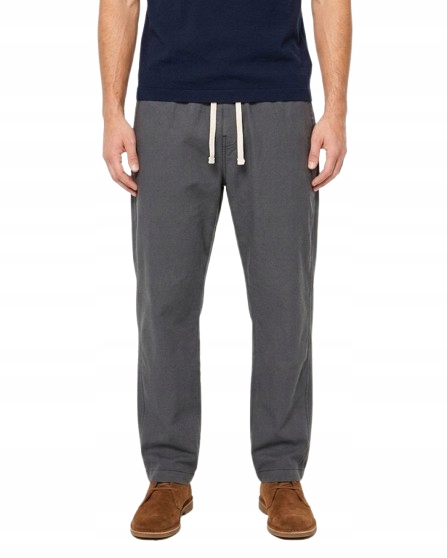 grafitové kalhoty jednoduché Hollister lněné Loose len L chinosy