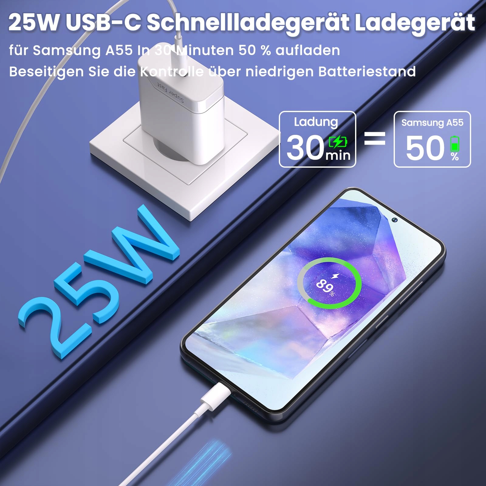 Xwartre Ładowarka USB C 25W Kompatybilna z Galaxy A16 A06 A15 A55 5G — miniatura 2