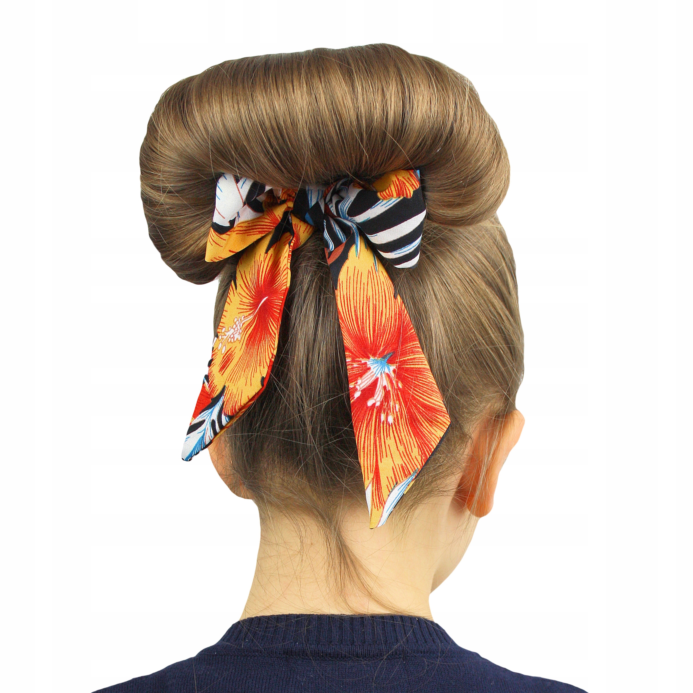 DZIECIĘCA GUMKA DO WŁOSÓW CZARNO POMARAŃCZOWA Cechy z kokardą