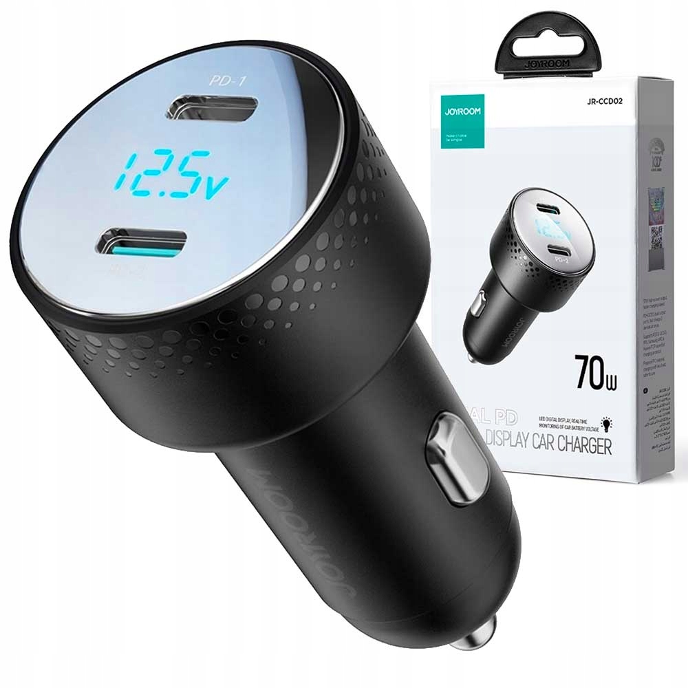 JOYROOM ŁADOWARKA SAMOCHODOWA 2x USB C 70W Z WYŚWIETLACZEM LED