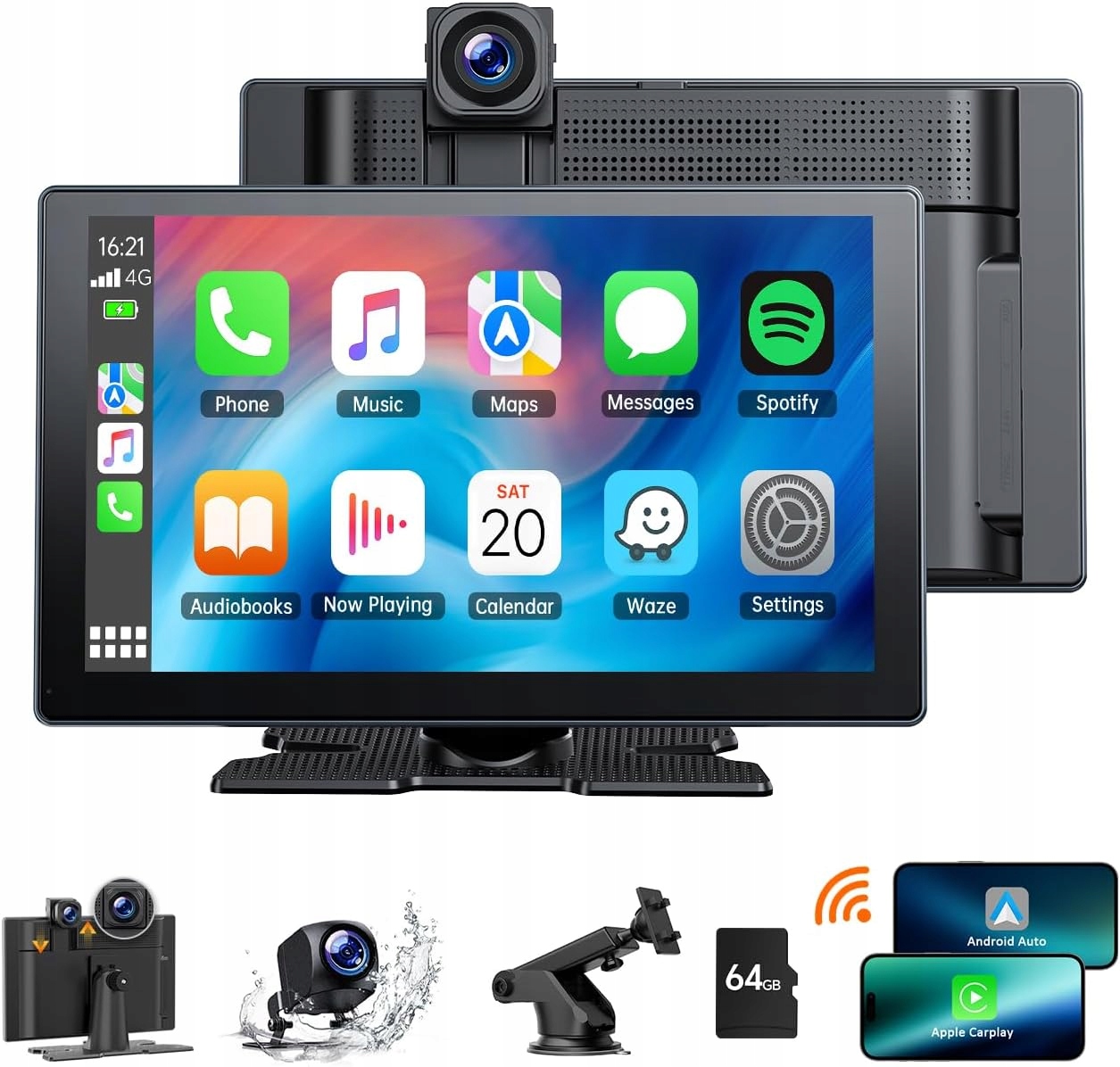 Volam 9-calowy bezprzewodowy wyświetlacz Carplay Android Auto