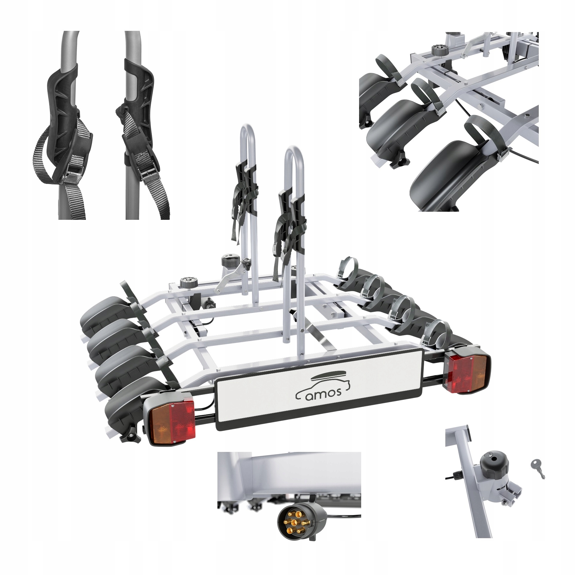 Nosič jízdních kol s plošinou na háček pro 4 jízdní kola Amos Tytan Plus 7pin