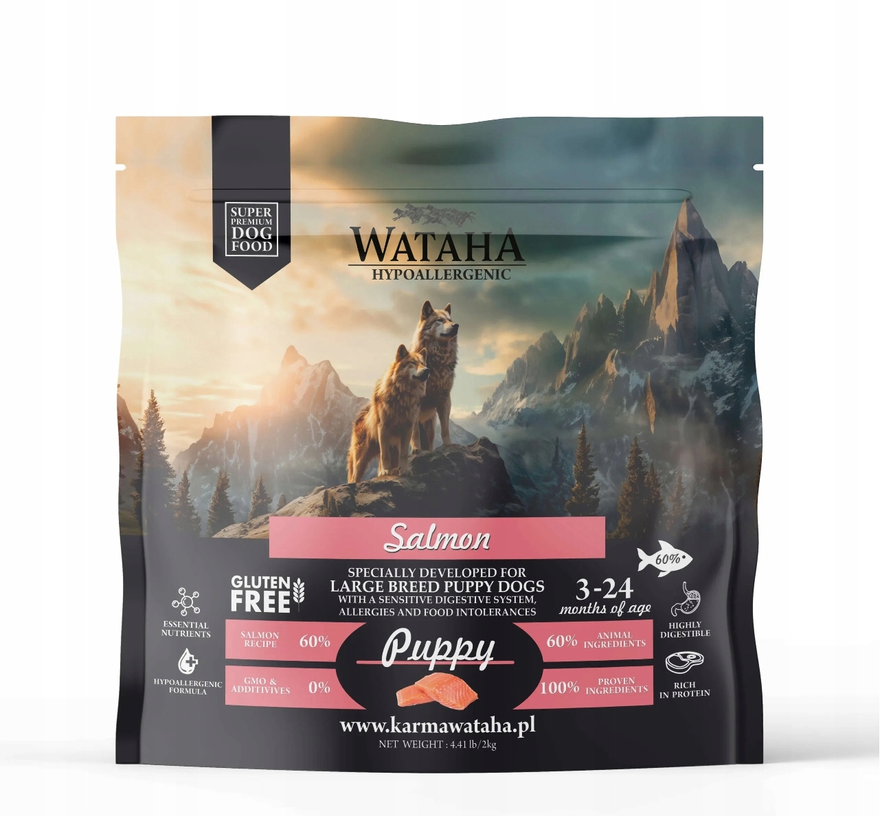 Wataha Hypoallergenic Karma Sucha Dla Szczeniaka 67% Łosoś Z Ryżem 2KG