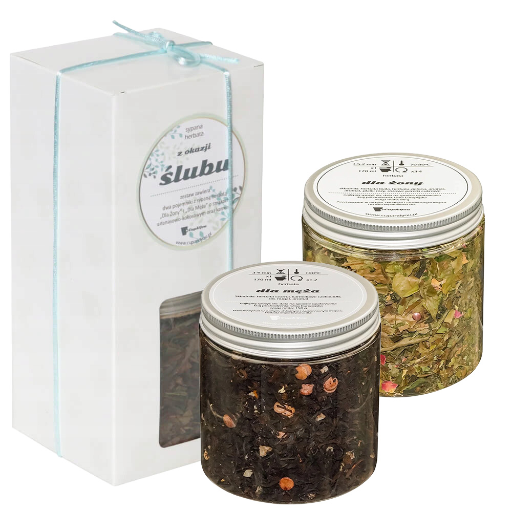Zestaw prezentowy na Ślub Wesele z herbatą sypaną dla Państwa Młodych