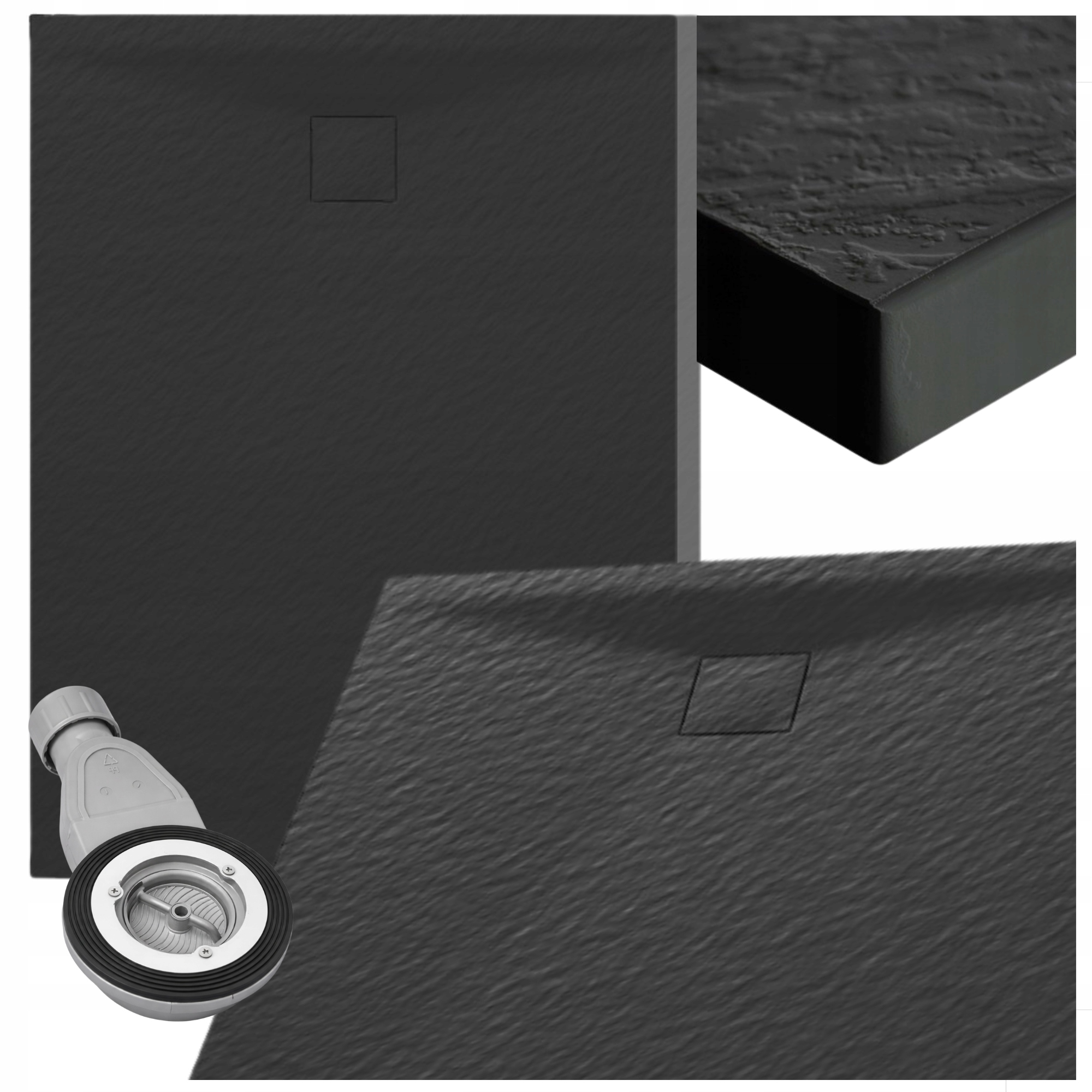 Sprchová vanička Struktura kamene obdélníková 100 x 70 cm Černá Teja