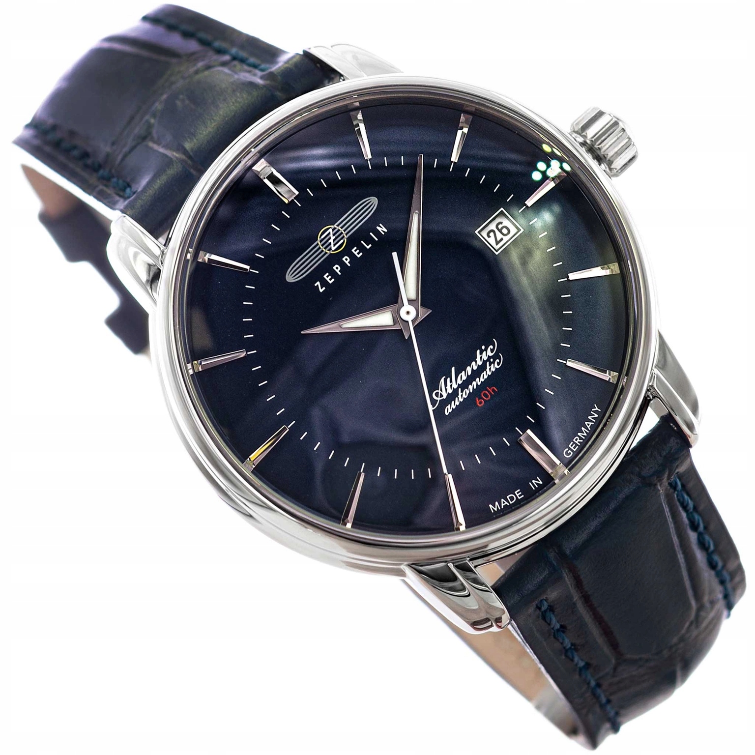 Pánské Hodinky Zeppelin 8460-3 Atlantic Automatic, Tmavě Modré Na Řemínku, Data