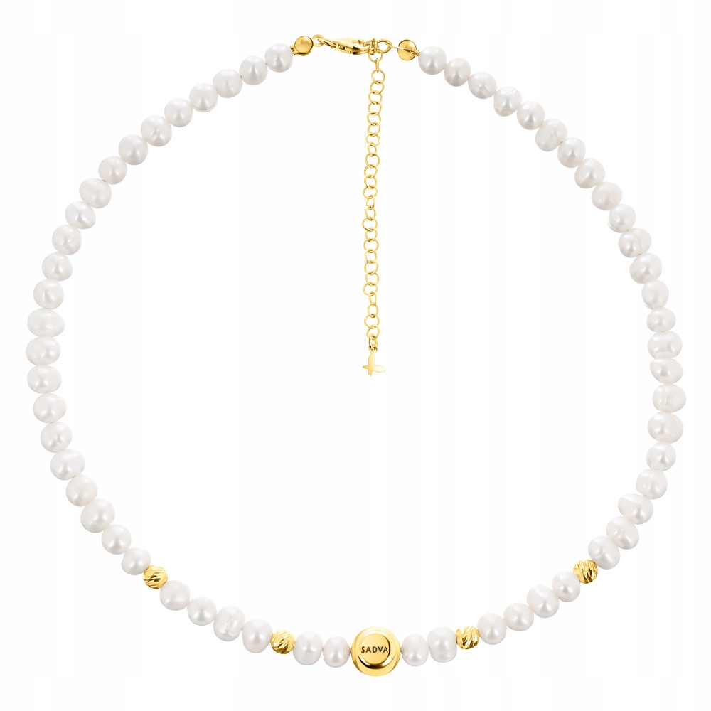 Naszyjnik Pozłacany z Pereł 5x6 mm Kulki Regulowany Srebro 925 18K Sadva