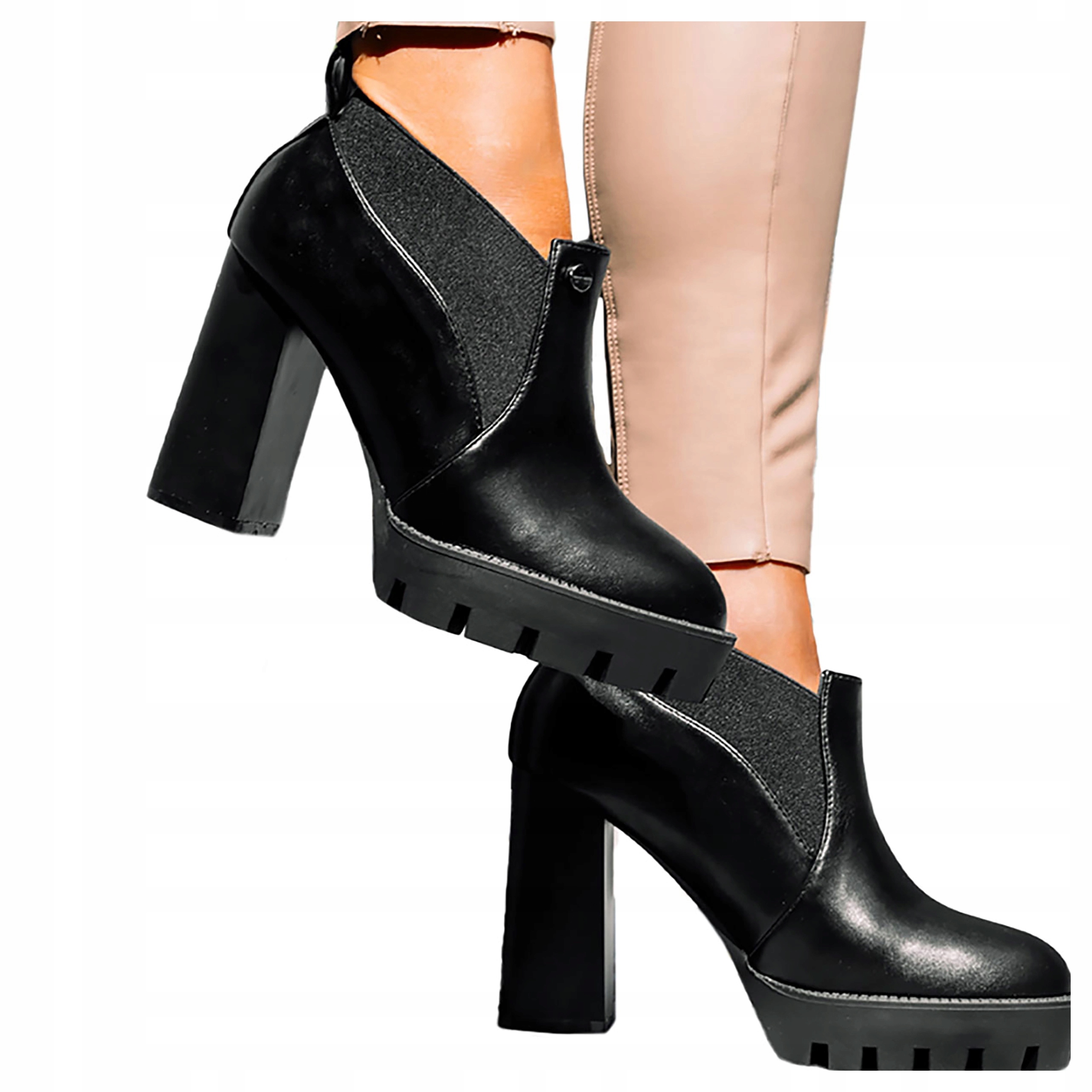 Černé dámské kotníkové boty Na Sloupku Zasouvací Guma Na Svršku Pohodlné Módní velikost 37