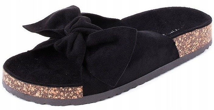 

2872 Zamszowe Klapki Z Kokardą Na Korku Kolory 41