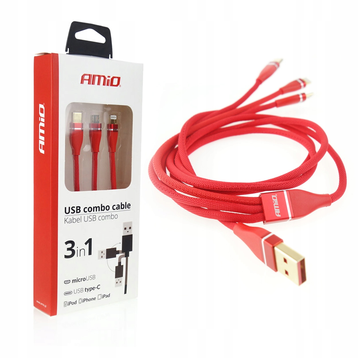 

Amio Kabel Do Telefonu 3w1 Usb C micro Usb 120cm