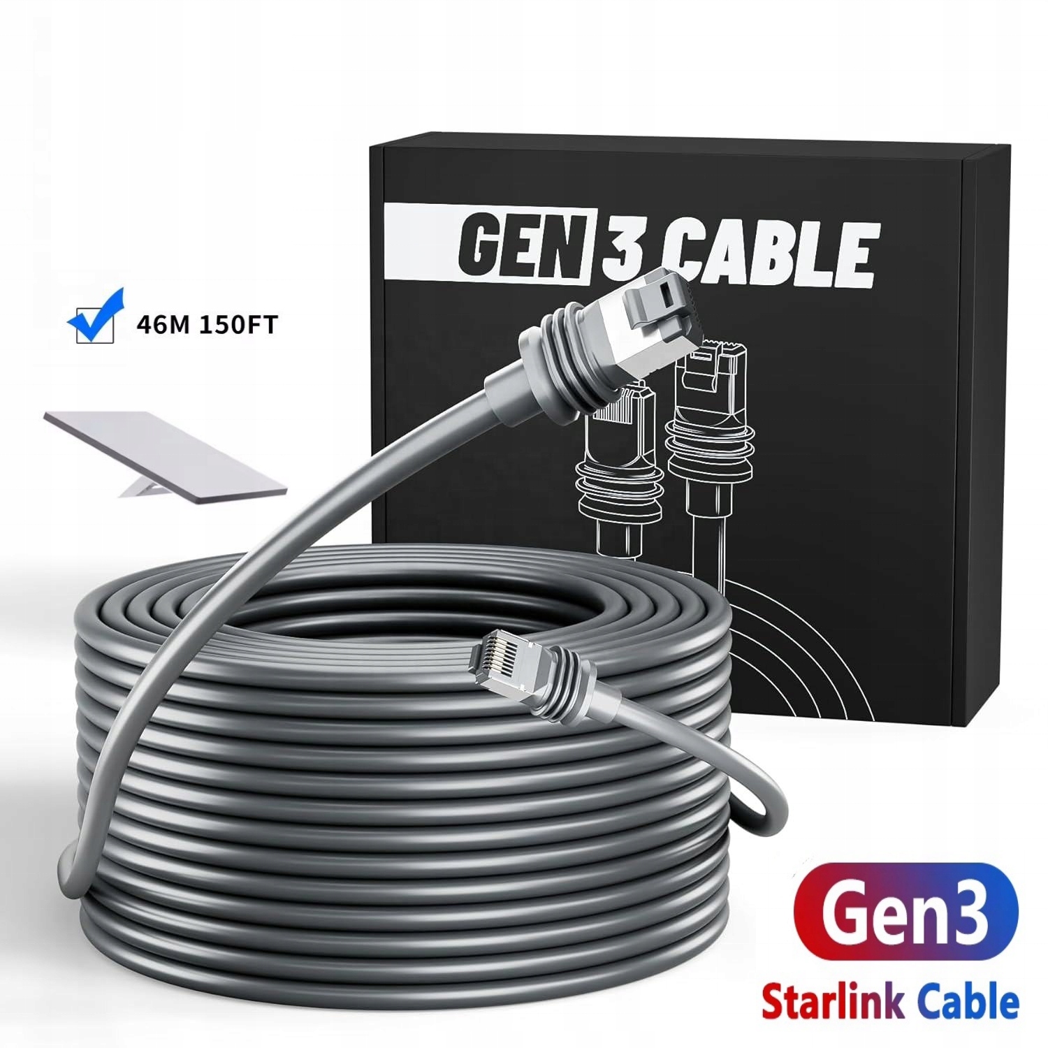 Ethernetový kábel Starlink V3 Gen3 Cat6 1200 Mbps, satelitný kábel 46 m