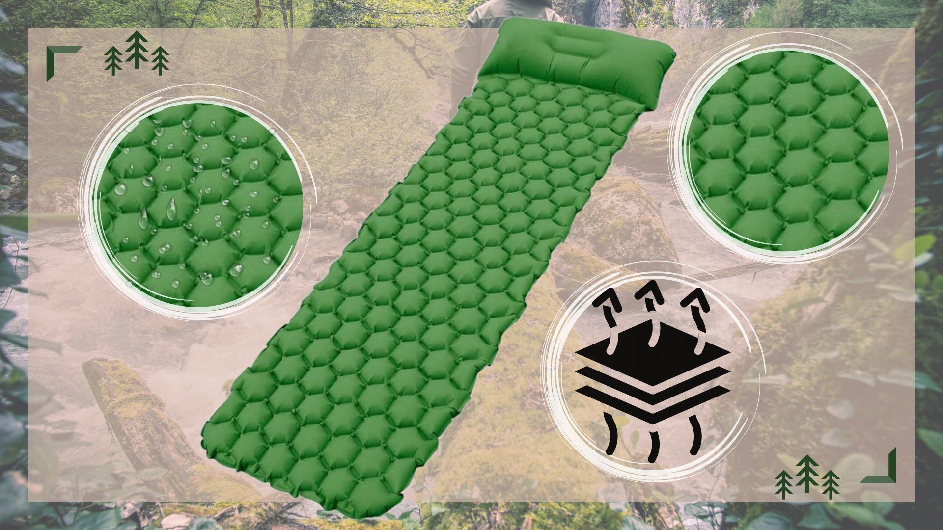 ULTRA LEKKI JEDNOOSOBOWY MATERAC 190x58cm z PODUSZKĄ 5CM GRUBOŚĆ +POKROWIEC Kolor dominujący odcienie zieleni