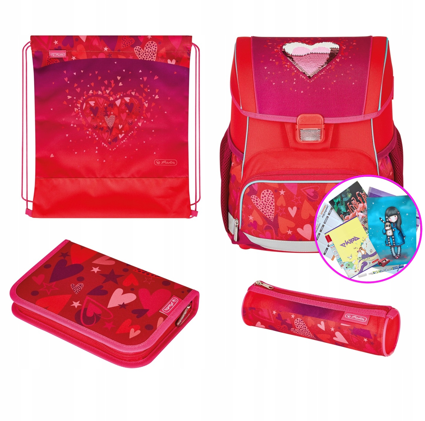 Zestaw tornister Loop Plus Sweet Hearts serca piórnik/worek/saszetka/gratis