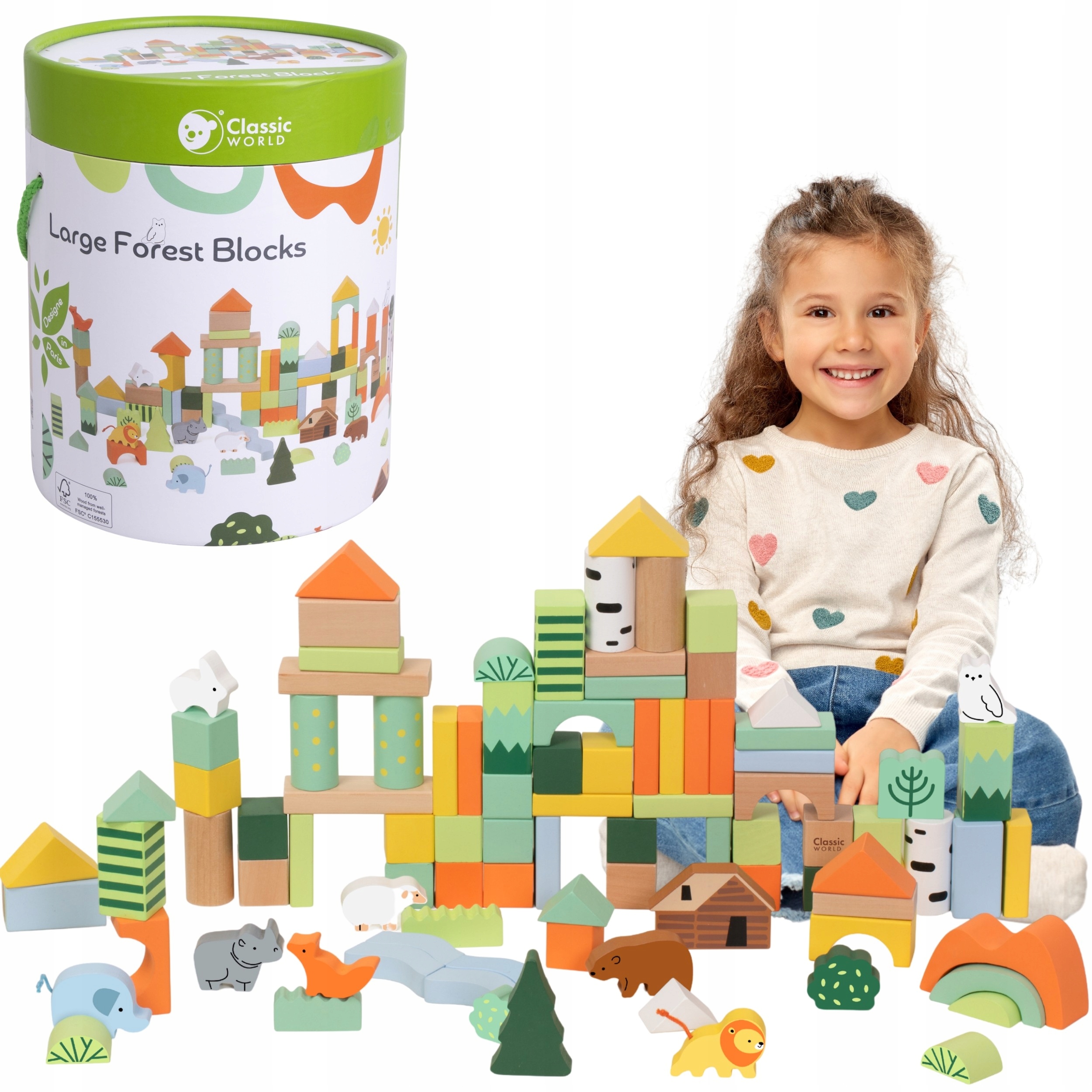 Duże Klocki Drewniane Układanka Edukacyjna Montessori Leśne Classic World