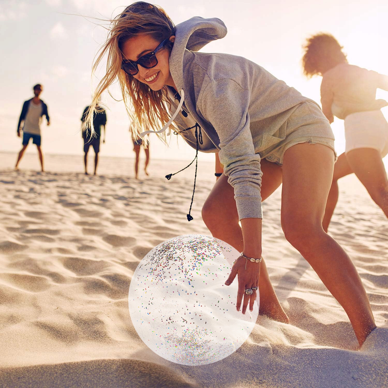 PIŁKA DMUCHANA PLAŻOWA DUŻA DO WODY DLA DZIECI RODZINNA Z CEKINAMI 60CM Średnica 60 cm