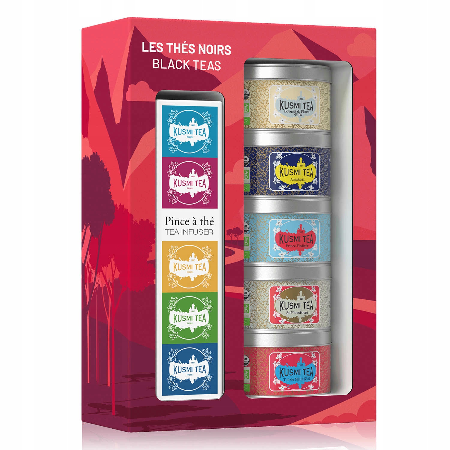 Zestaw Prezentowy Czarnych Herbat Kusmi Tea Black Teas z Zaparzaczem