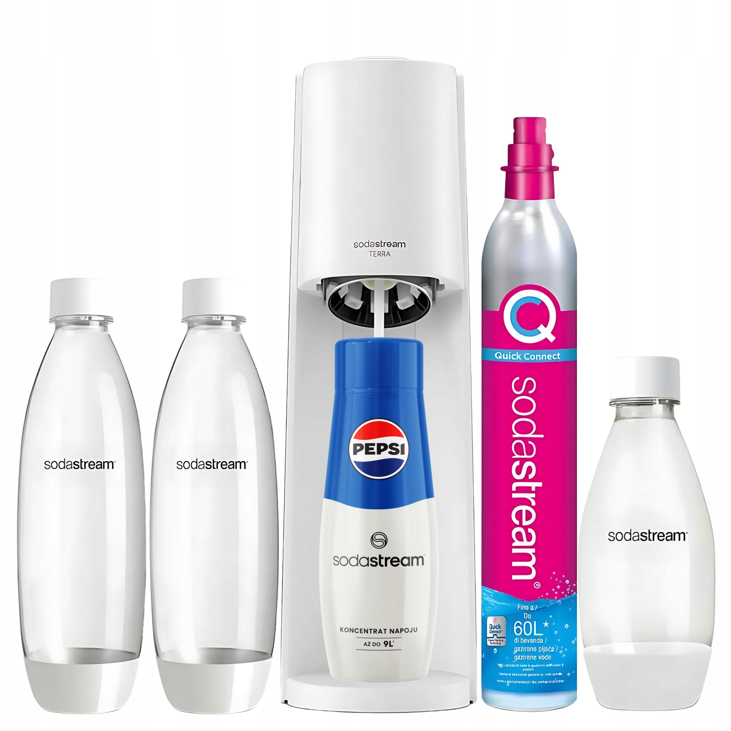 Sodastream Terra saturátor sada 2 fľaštičiek 1 l fľaša 0.5 l sirup Pepsi