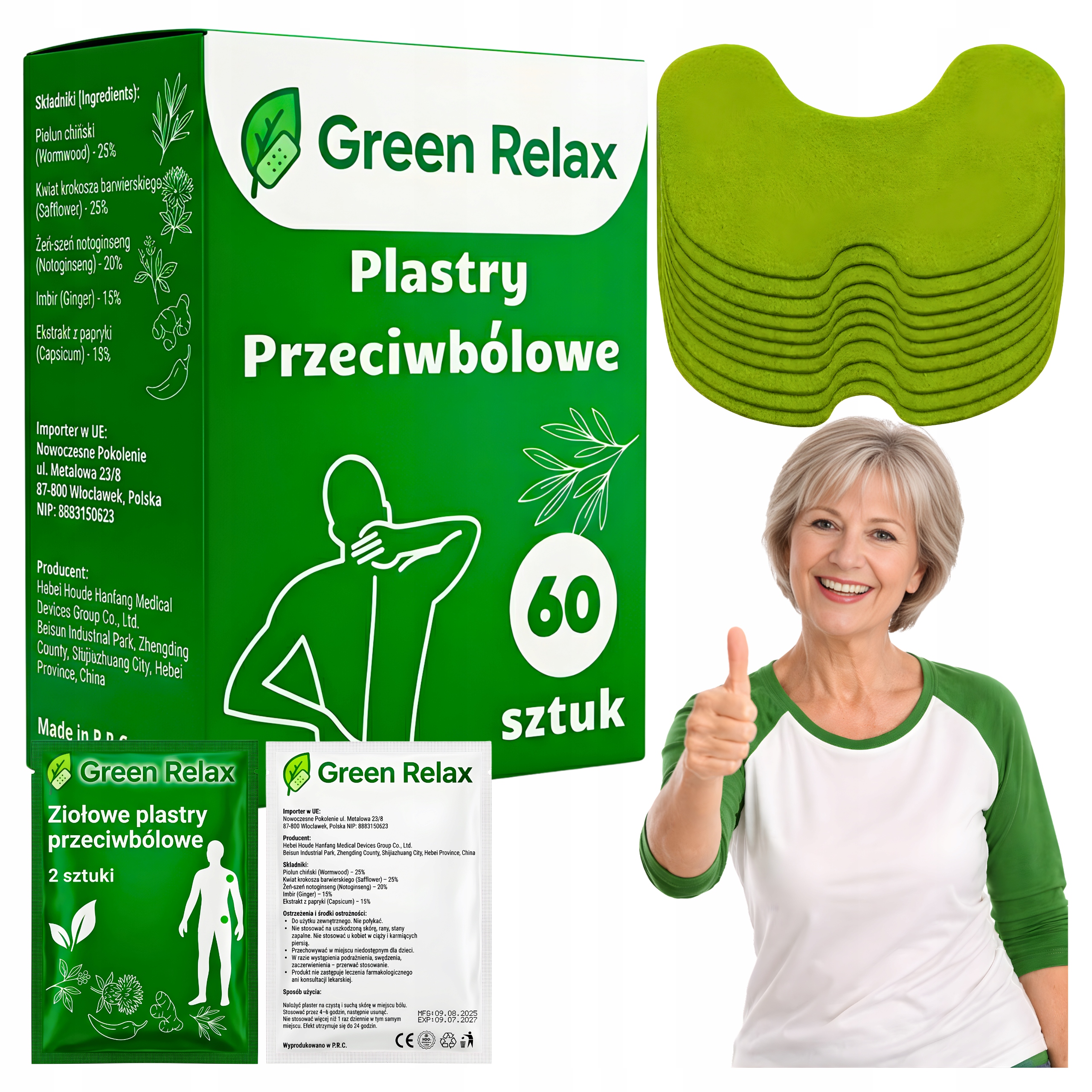 Plastry Przeciwbólowe Żeń Szeń Piołun Papryka Krokosz na Bóle Mięśniowe 60