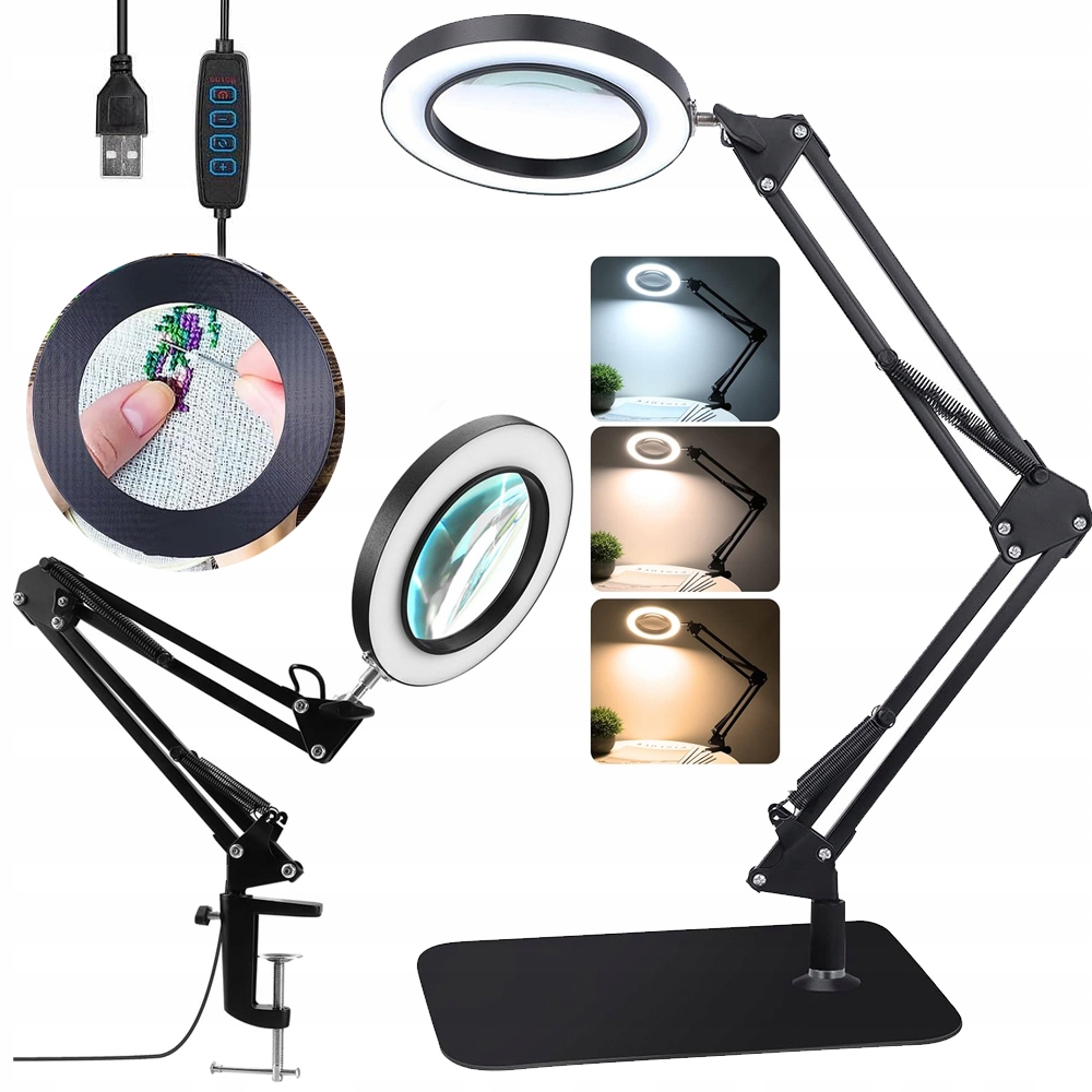 Led Lampa Kosmetická Lupa Sklo Zvětší 8KRÁT 3 Barvy