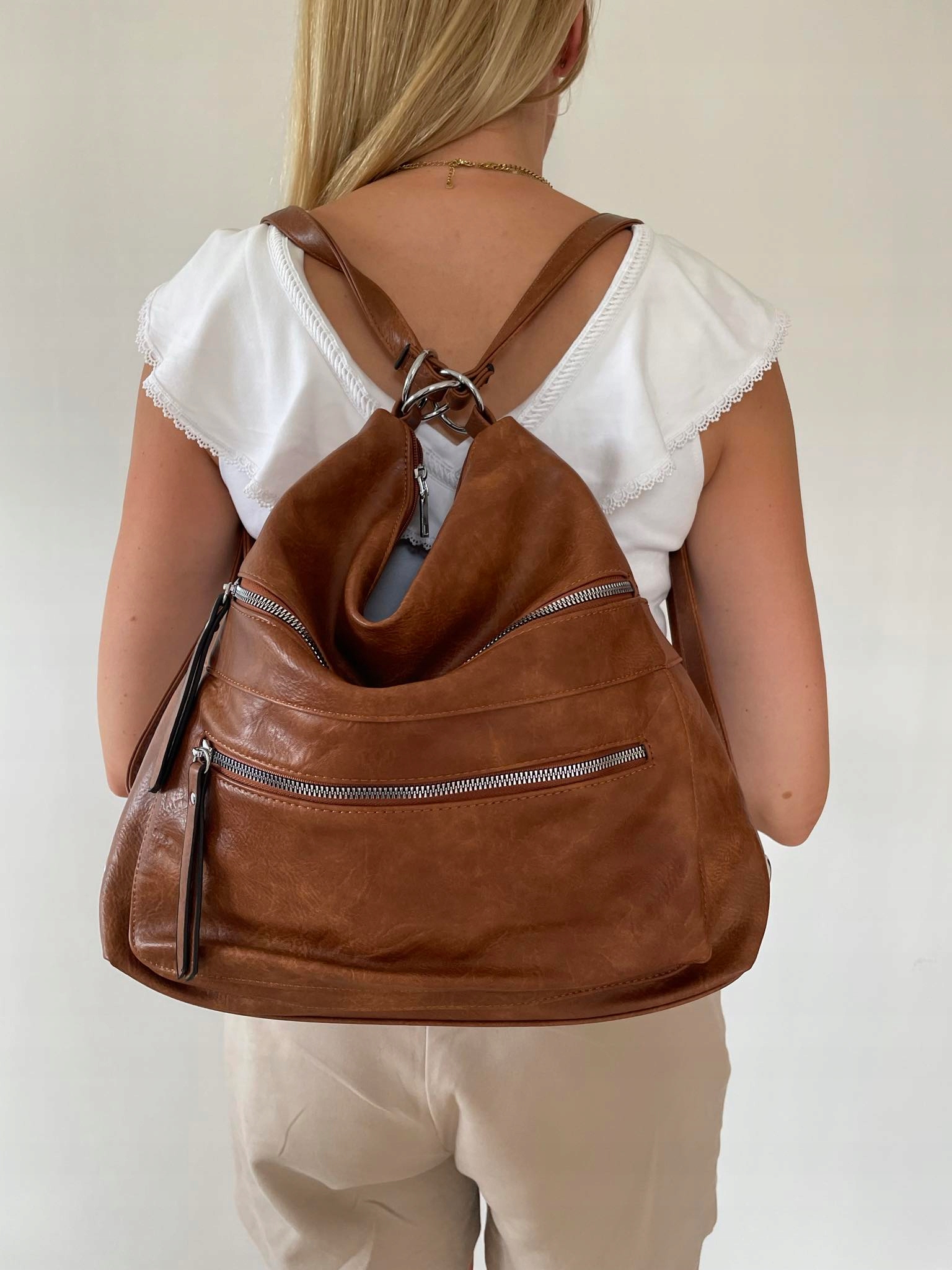 CZARNA torebka damska worek plecak A4 dużo kieszonek Szerokość produktu 43 cm