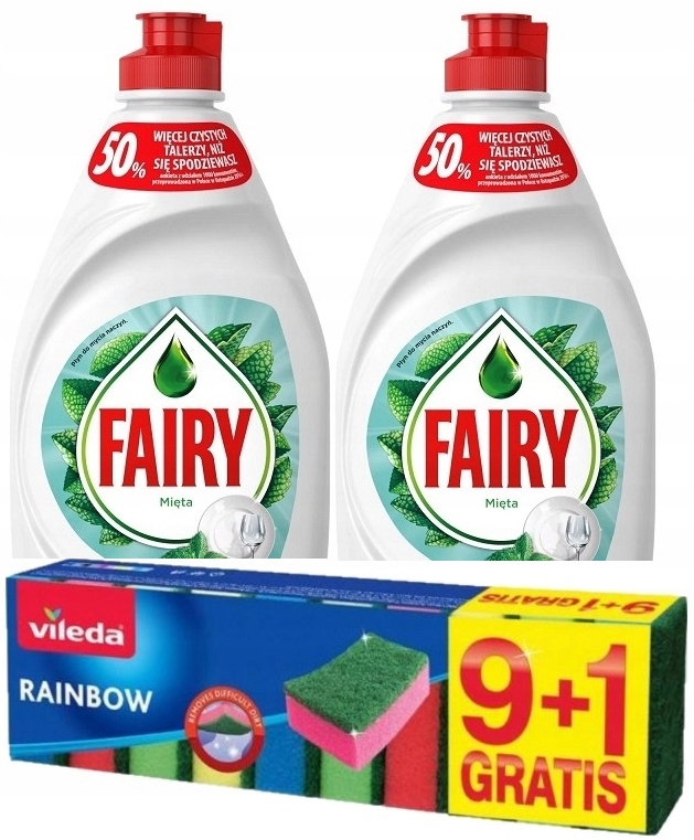 

Zestaw Vileda+ Fairy płyn do naczyń miętowy 430ml