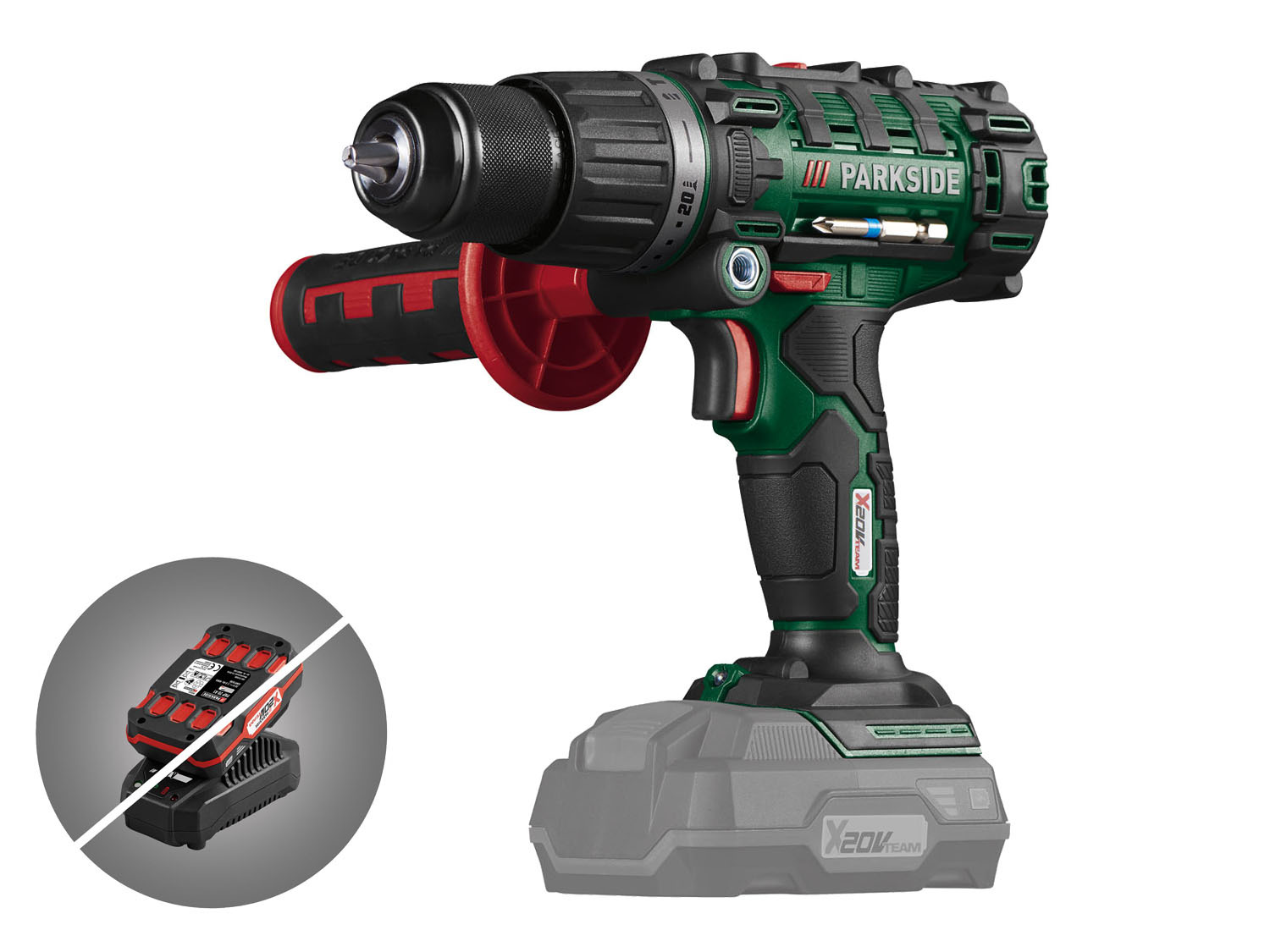 Akumulatorowa wiertarko-wkrętarka udarowa Parkside Psbsa 20-Li 20V +Walizka