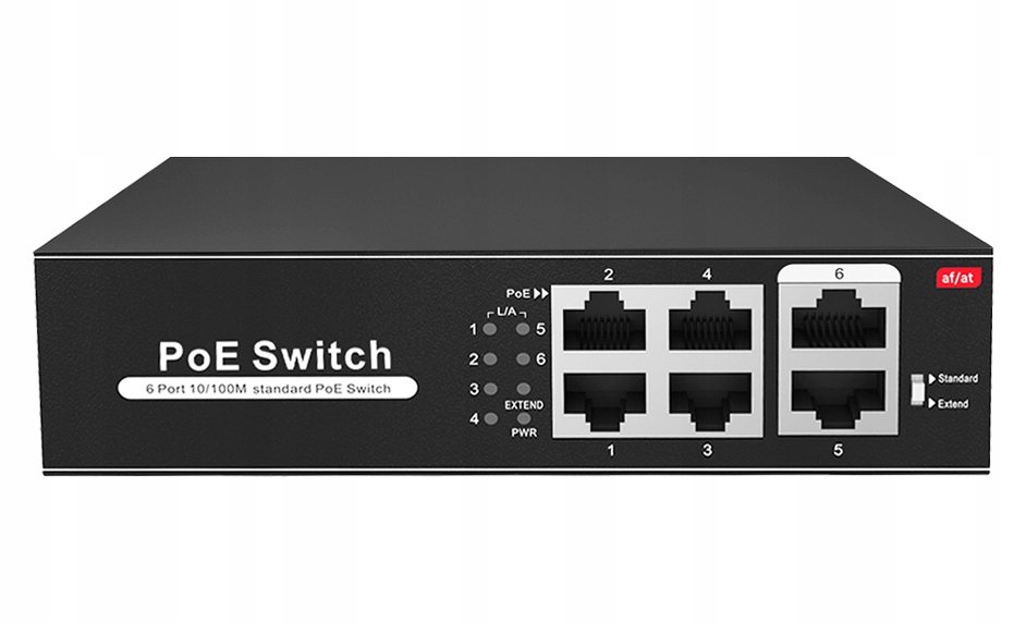 Switch do Kamer Ip 4x PoE 2xUplink 65W Extend 250m