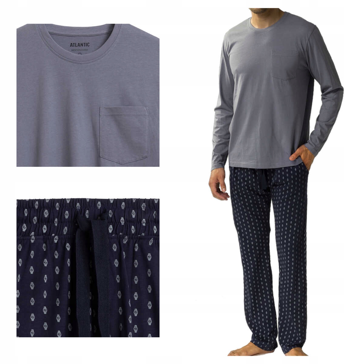 Atlantic Pánské pyžamo 373 šedá/námořnická modrá 2XL