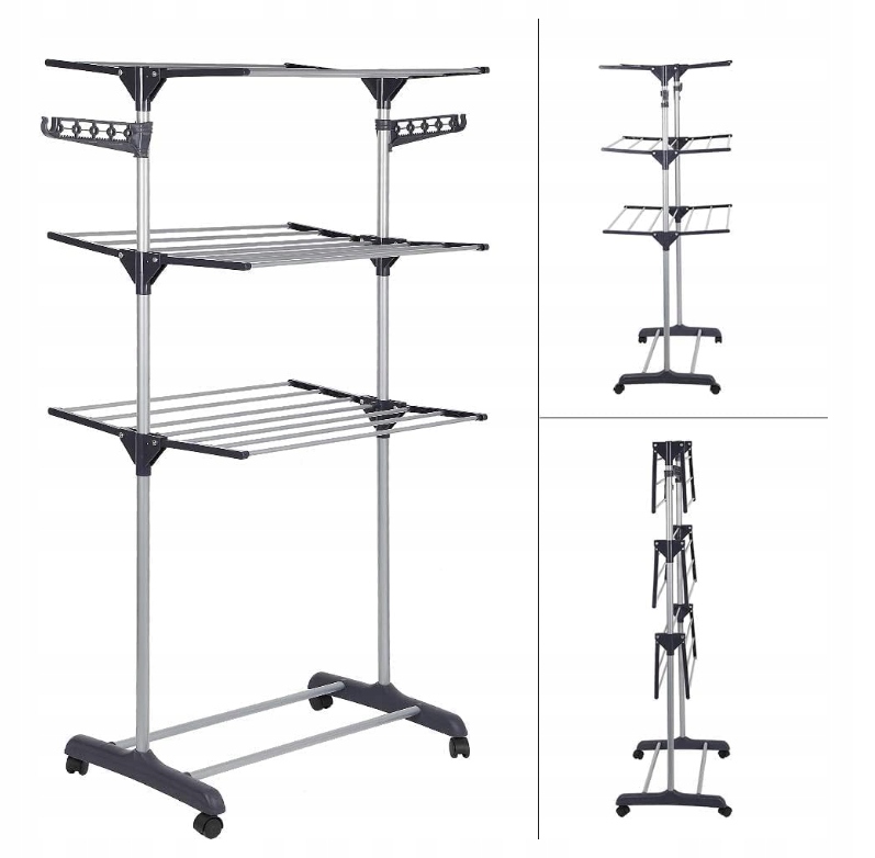 Skládací stojan na prádlo s kolečky Objem z nerezové oceli