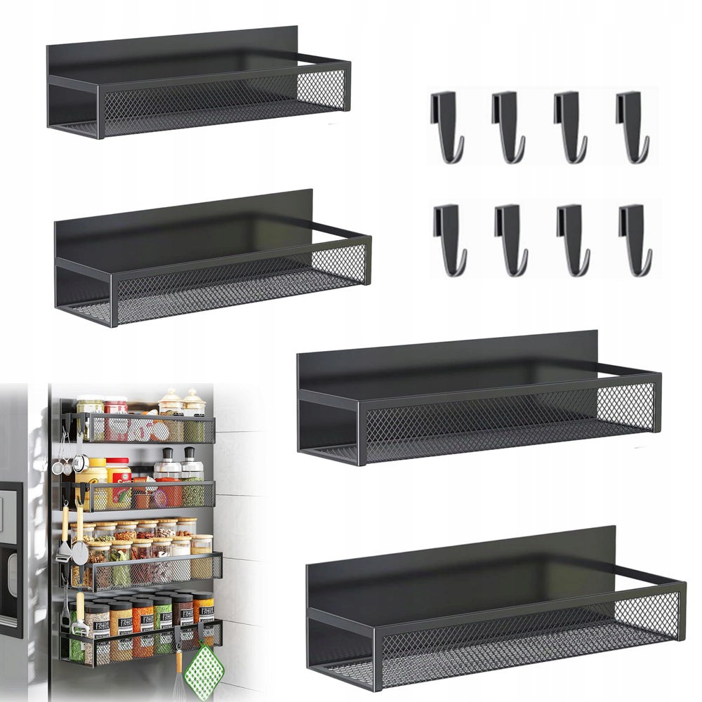 4SZT Półka Magnetyczna Samoprzylepna Organizer Na Lodówkę Pralkę Przyprawy