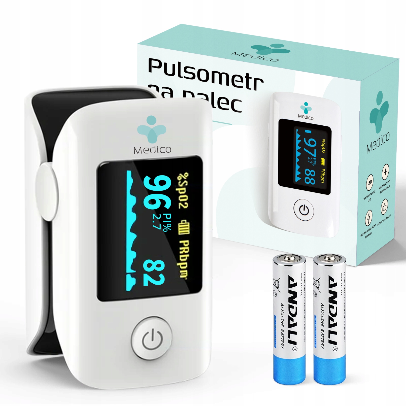 PULSOKSYMETR MEDYCZNY NAPALCOWY MEDICO LED ETUI DZIECI DOROSLI