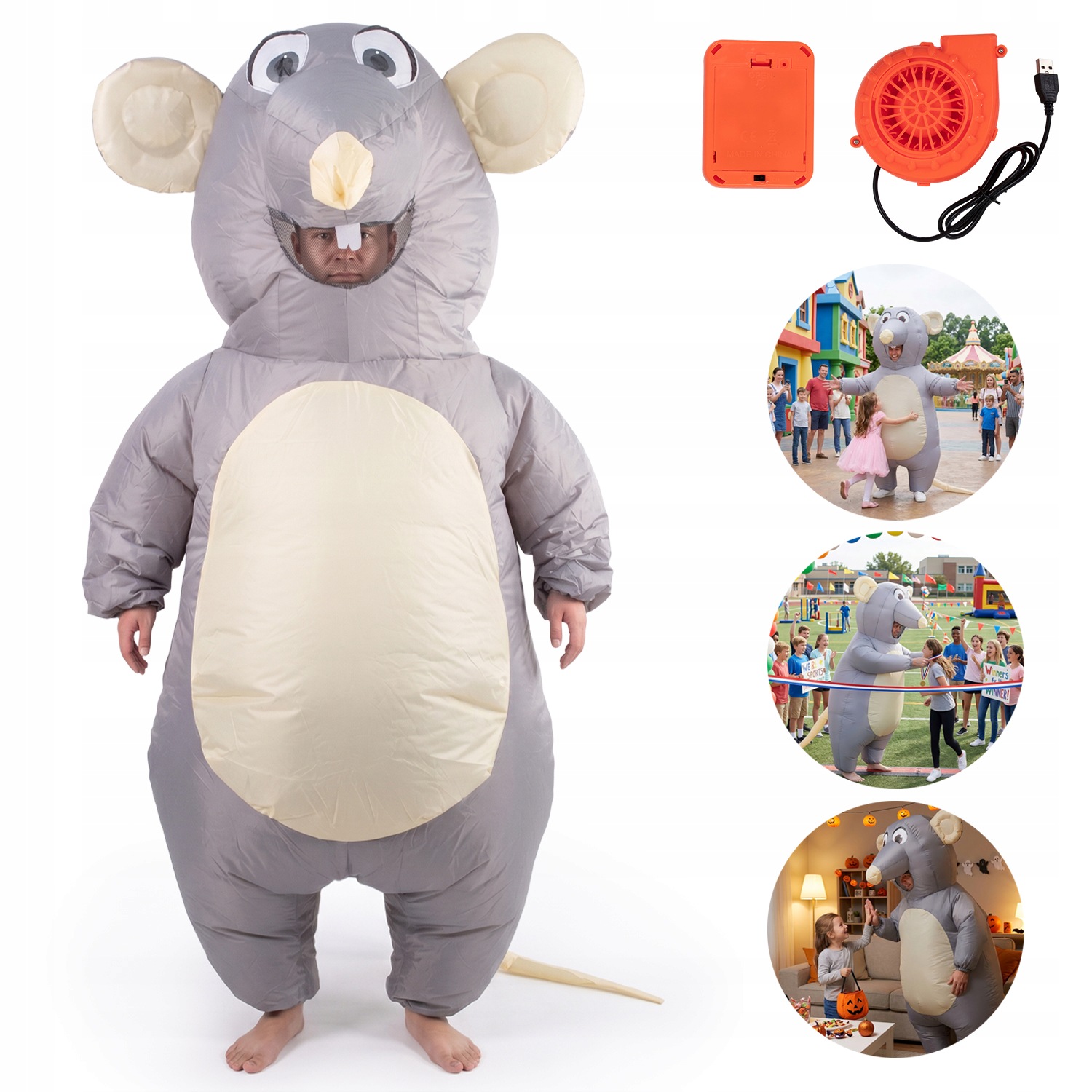 Dmuchany Kostium Myszy Do 190cm Na Halloween I Cosplay Z Wentylatorem