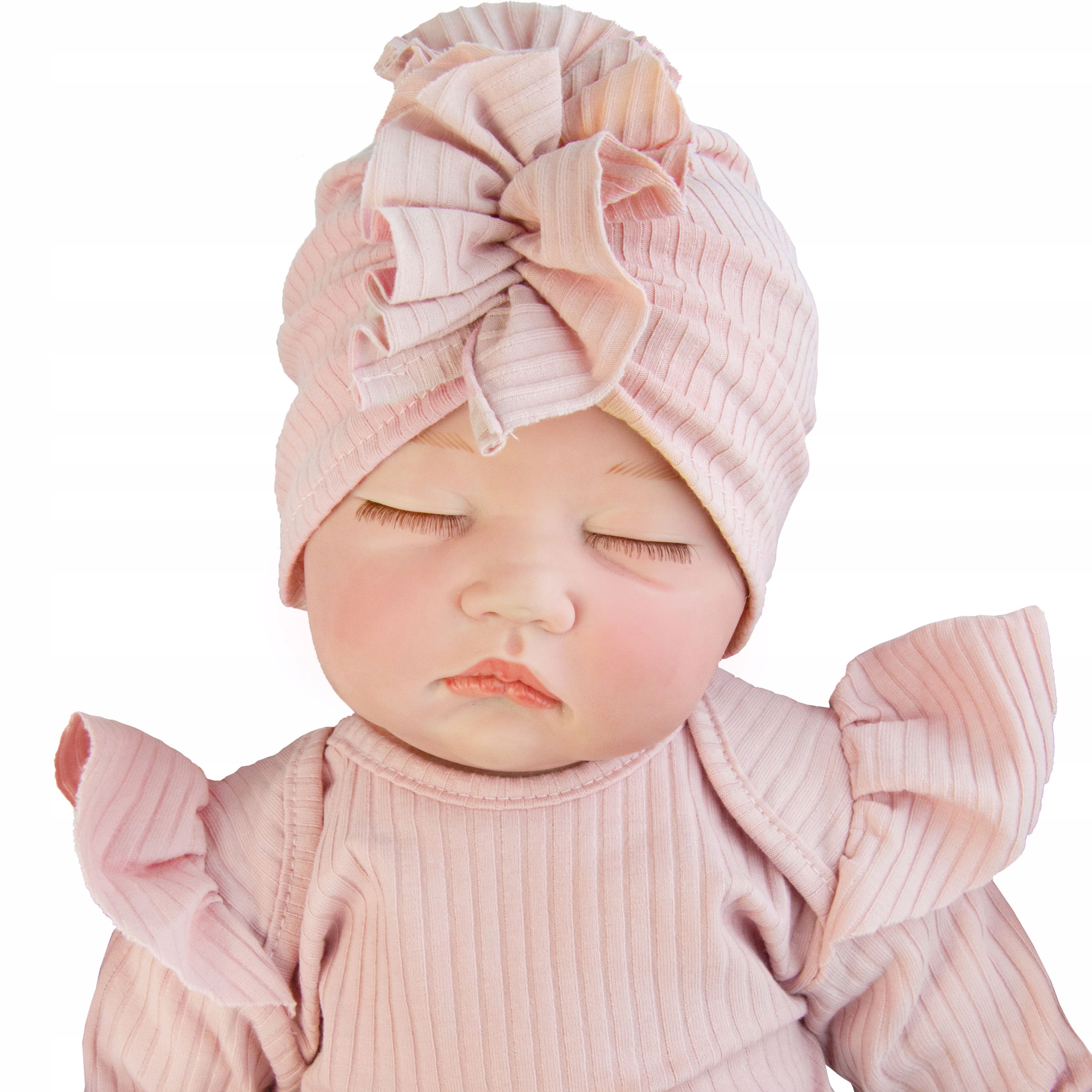 

Turban czapka niemowlęca Prążek pudrowy róż 36-38