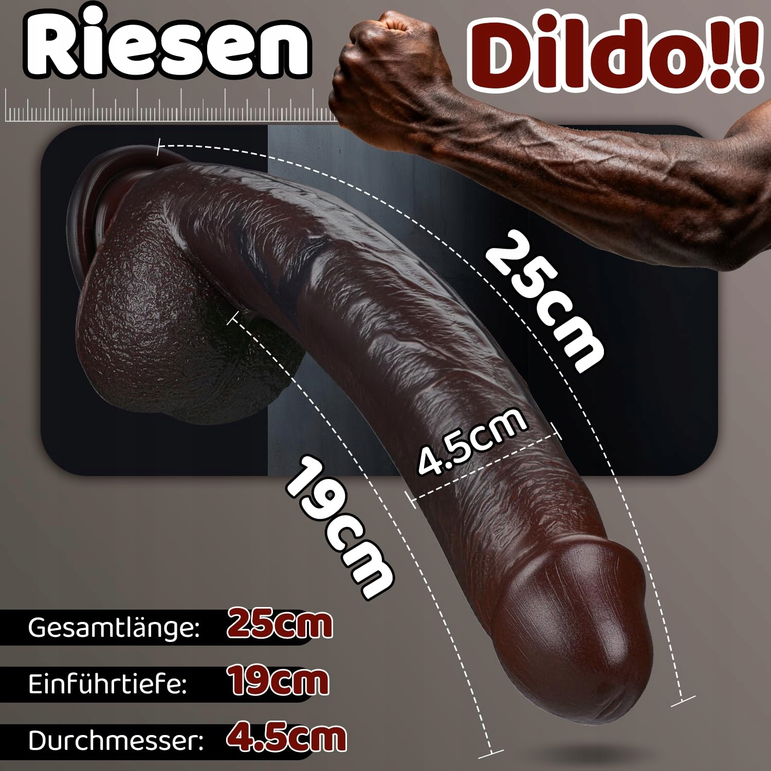 XXL REALISTYCZNY DILDO 25CM CZARNY Z MOCNĄ PRZYSSAWKĄ DLA KOBIET I MĘŻCZYZN — miniatura 2