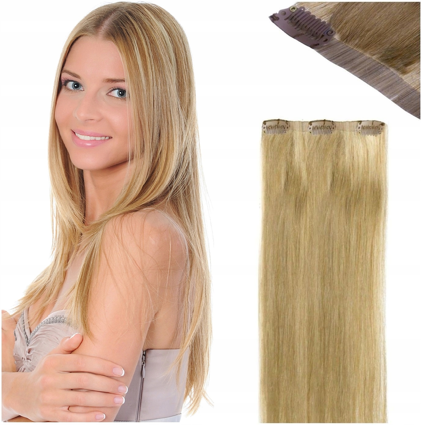 Bezešvé Clip-in Příčesek Do Vlasů 100% Přírodní 30 CM 3 Sponky blond 16