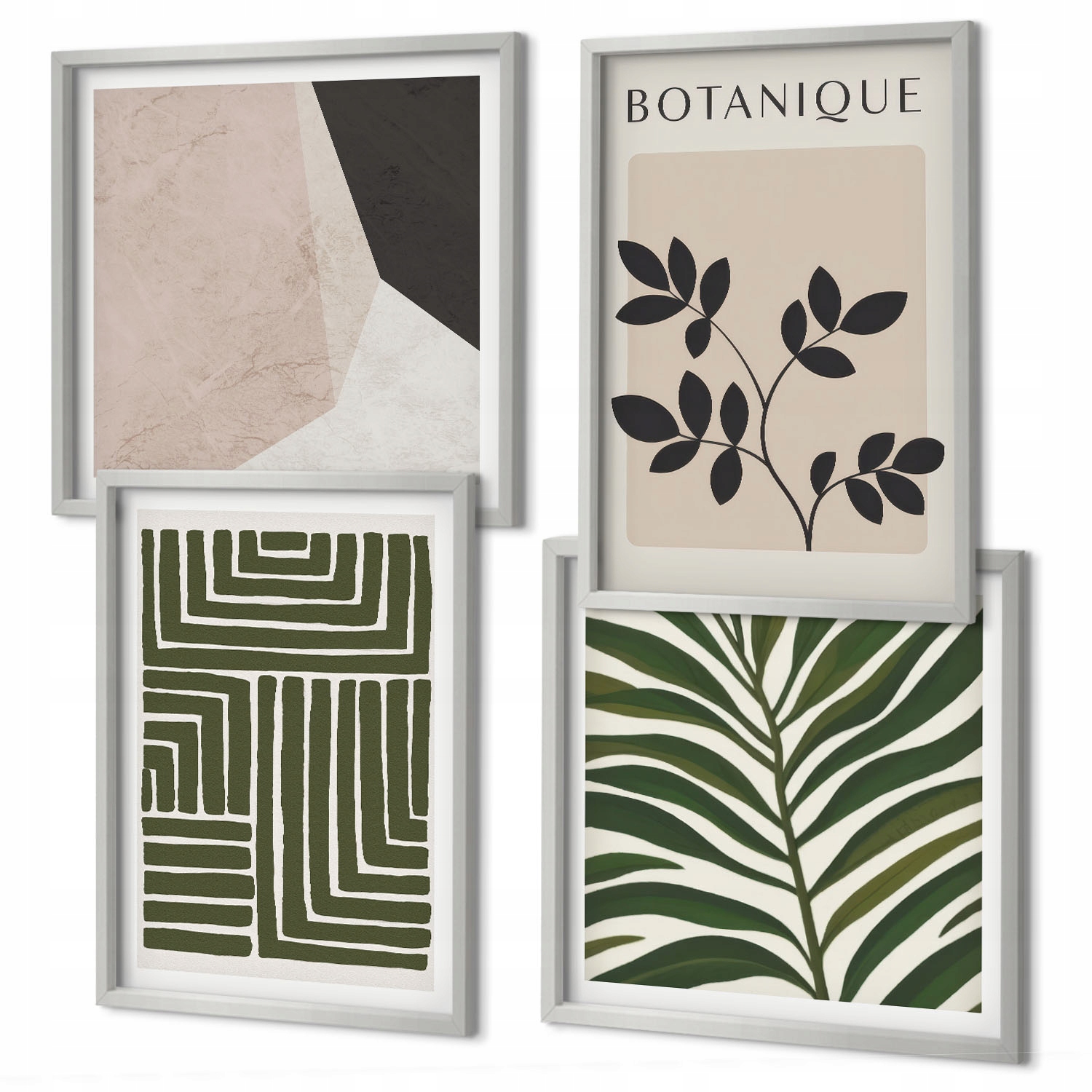 Elegantní obraz nad pohovku na zeď Botanické boho kompozice Stříbrný rám
