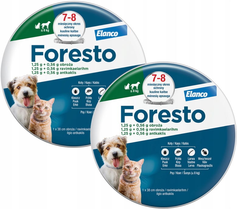 Foresto Mała Obroża na pchły kleszcze dla kota psa do 8 kg 38 cm 2 sztuki