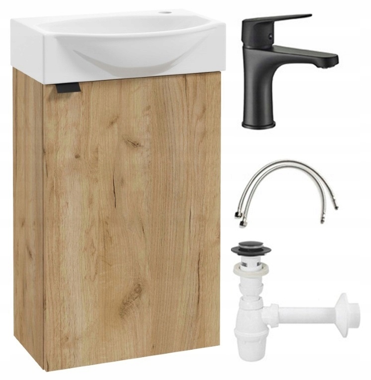 Szafka łazienkowa z umywalką 60x40 cm wisząca dąb craft bateria syfon