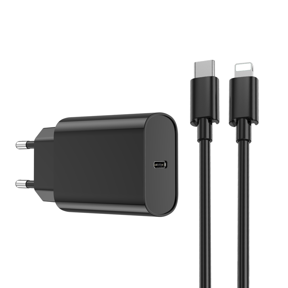 Wiwu ładowarka sieciowa Wi-U001 Pd 20W 1x Usb-c czarna kabel Usb-c Ligh