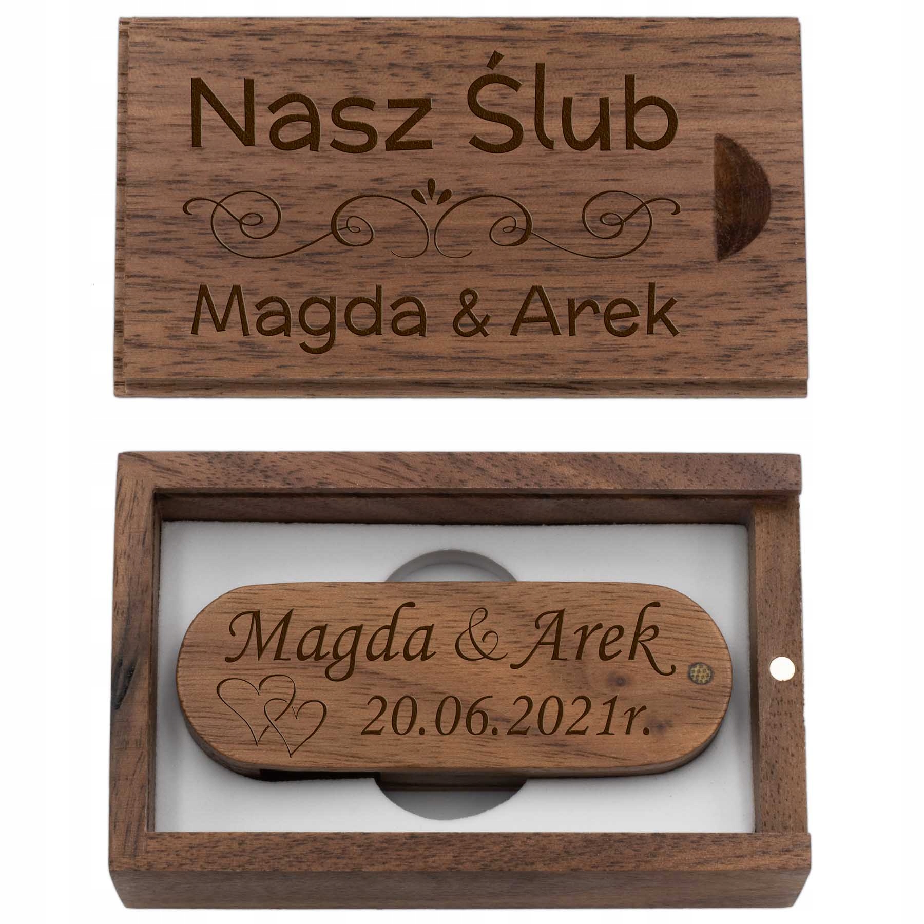 Drewniany PENDRIVE w pudełku z GRAWEREM 16Gb Prezent dla Mamy Taty