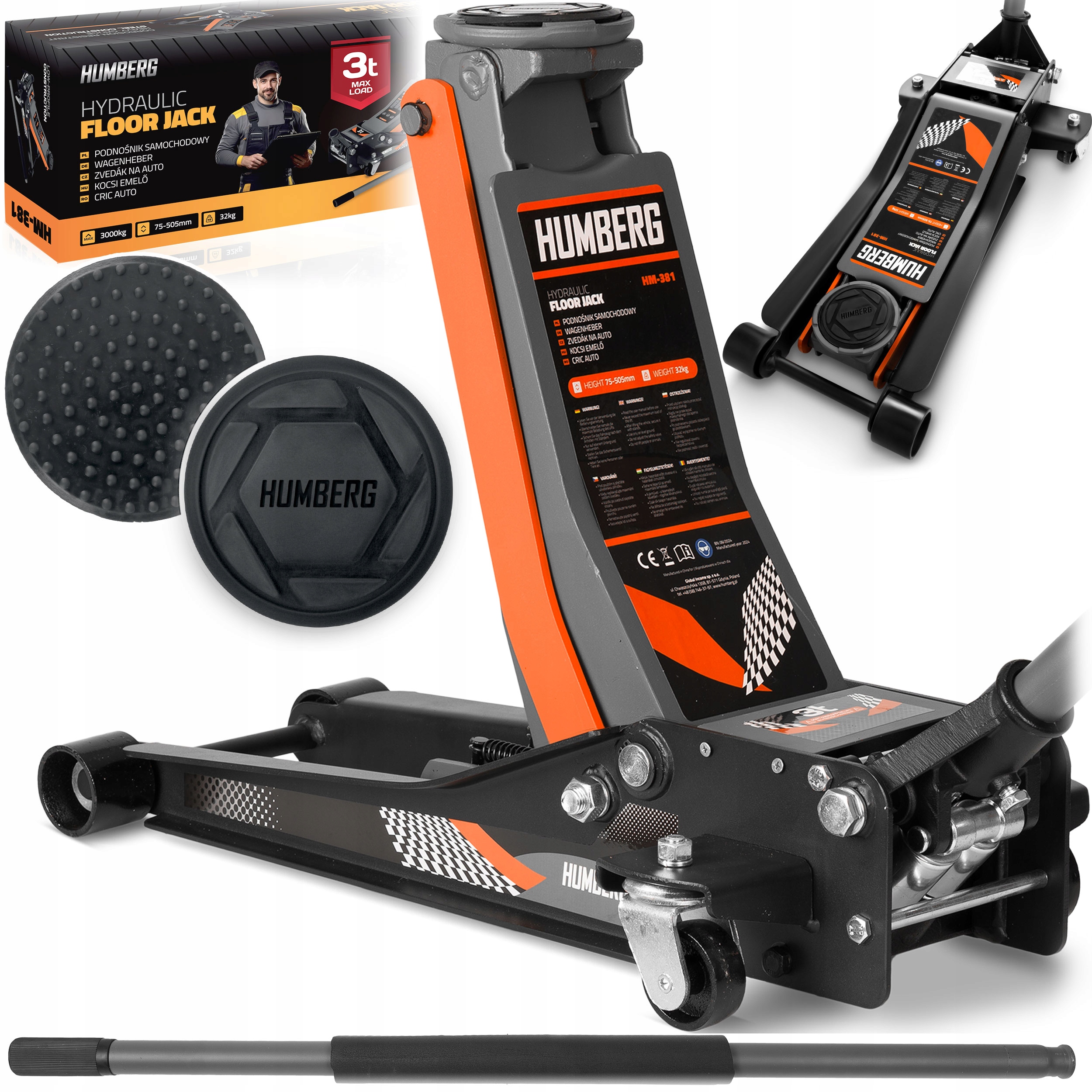 Podnośnik Samochodowy Niskoprofilowy 3T Żaba Hydrauliczny 75-505 mm Lewarek