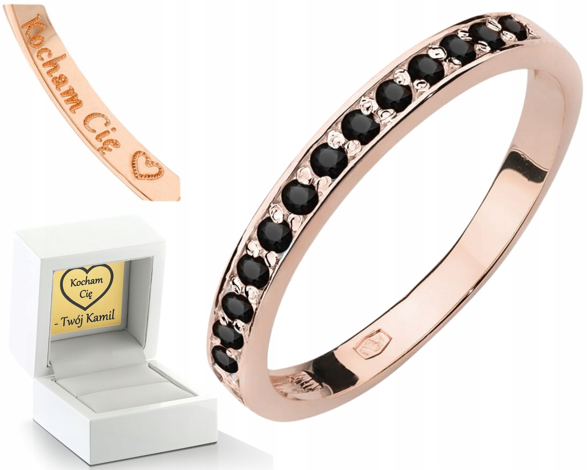 Prstýnek Ryzost 585 14K S Gravírování Černými Diamanty