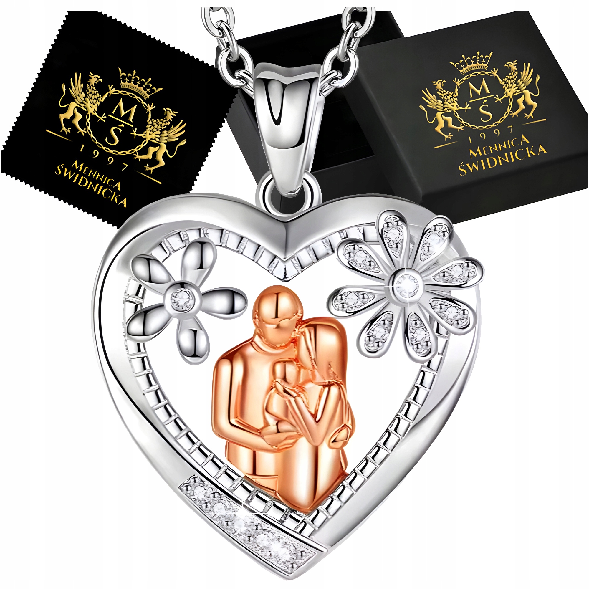 Stříbrný náhrdelník 925 Rodina – srdce se zirkony Výjimečný Dárek