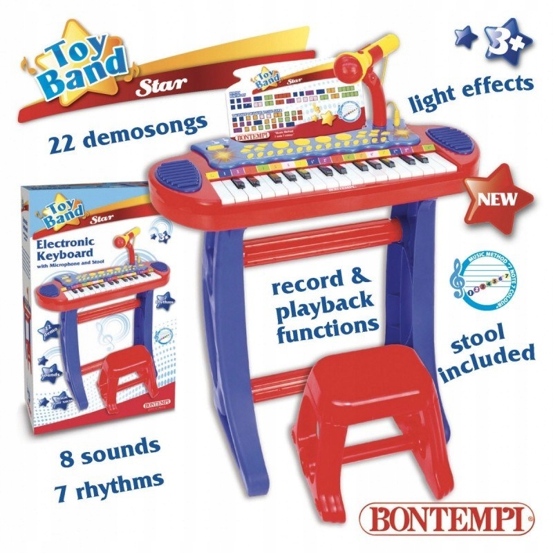 Bontempi Organki Pianinko Keyboard mikrofon Stołek Materiał plastik