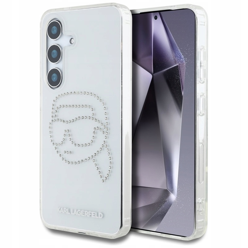 Karl Lagerfeld Rhinestones Karl Head Logo Pouzdro pro Samsung Galaxy S25 (průhledné)