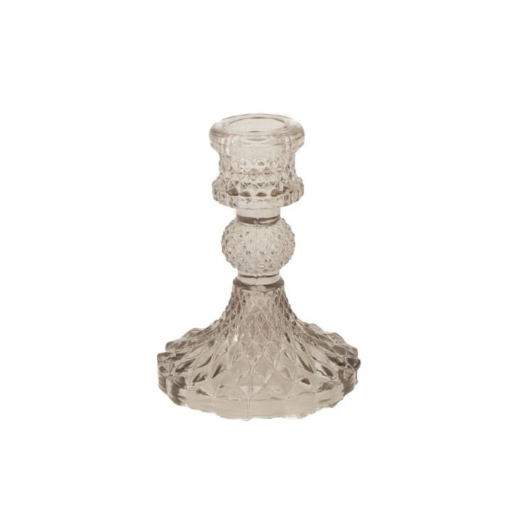 

Szklany mały Świecznik na nóżce Jasny Szary