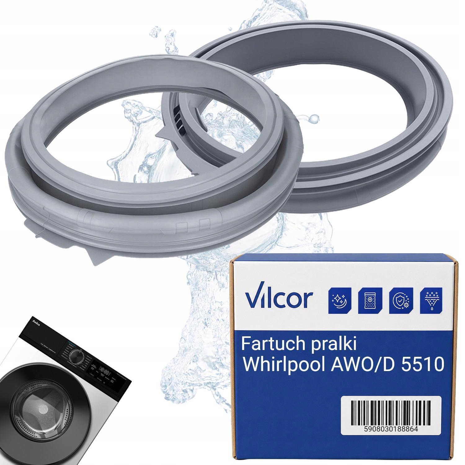 Fartuch Pralki Whirlpool Awo/d 5510 Elastyczny, Nowy Typ, Szary, Uszczelka