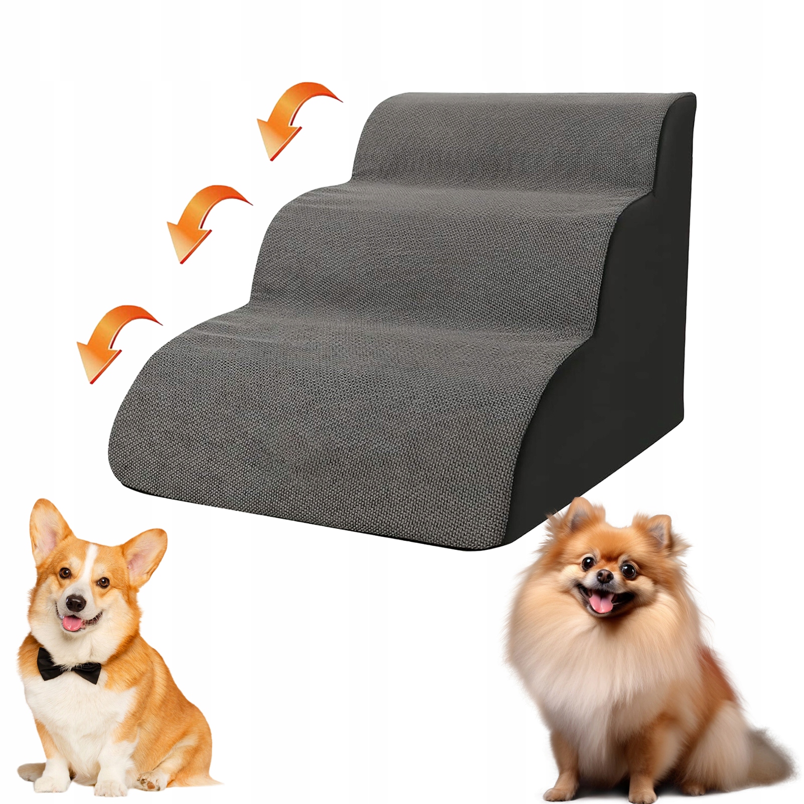 Levně Schůdky Pro Psa Plošina 40 CM 3 Stupně Pohodlné A Bezpečné 60X40X40 CM Šedá