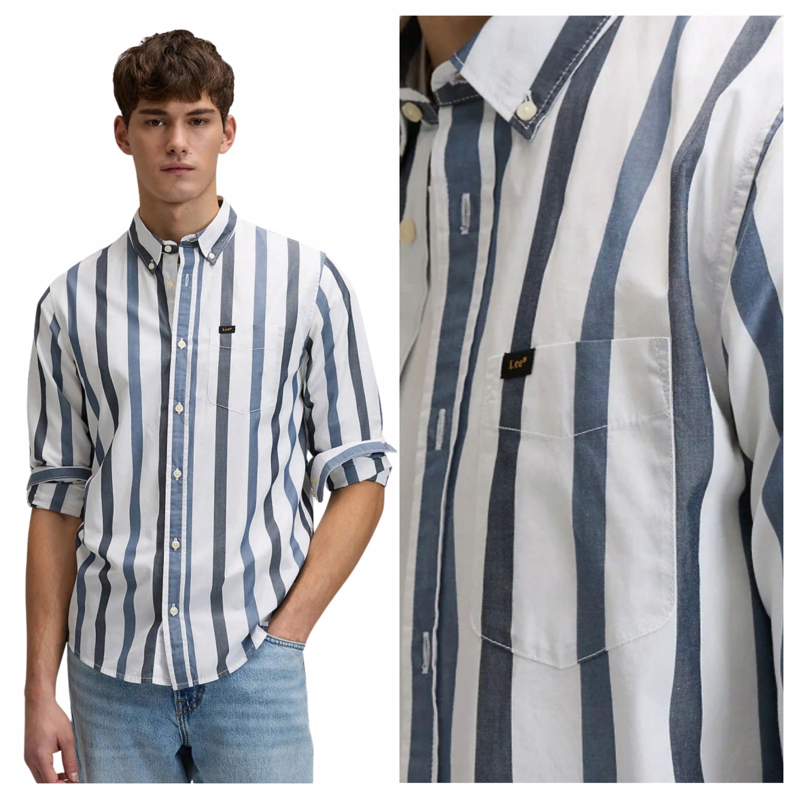 Pánská košile Lee Button Down Modrá s proužky Bavlněná Klasická XL